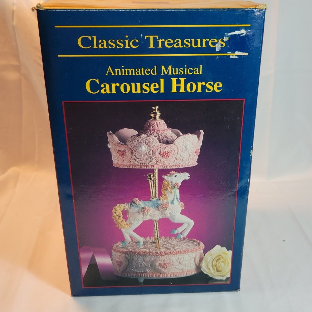 Vintage NEW in Box Classic Treasures Musical Animated Carousel Pink Horse Pony